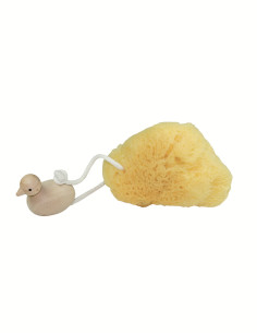 Esponja natural de baño para bebés con patito de madera Redecker ø 9 cm