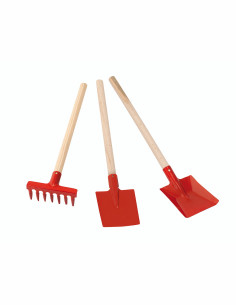 Set de jardinería para niños pala recogedor rastrillo Redecker metal rojo