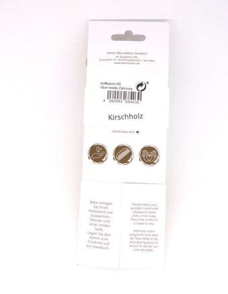 Peine de madera ancho con mango para pelo normal o rizado Groetsch 18 cm - Imagen 3
