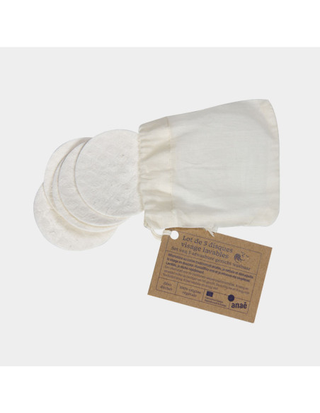 Discos desmaquillantes reutilizables de algodón y celulosa Anaé 5 uds - Imagen 1